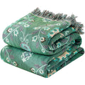 Coperta Decorativa in Cotone Biologico con Fantasia Floreale Verde 23