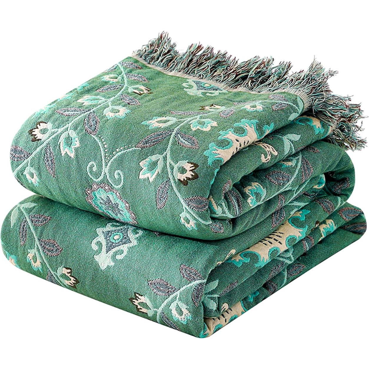 Coperta Decorativa in Cotone Biologico con Fantasia Floreale Verde 23
