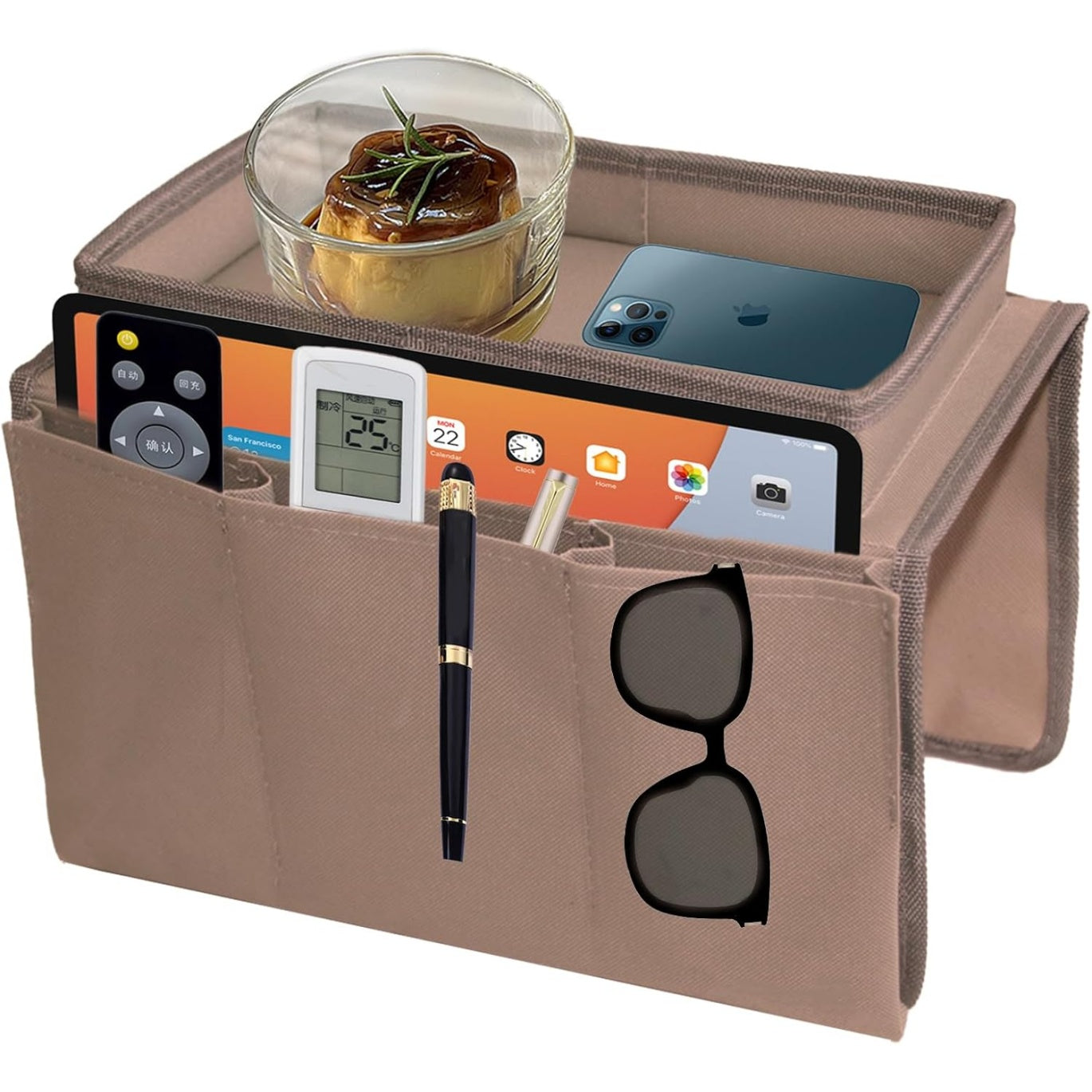 Supporto Laterale per Divano con Vassoio Integrato e Tasche Porta Accessori C