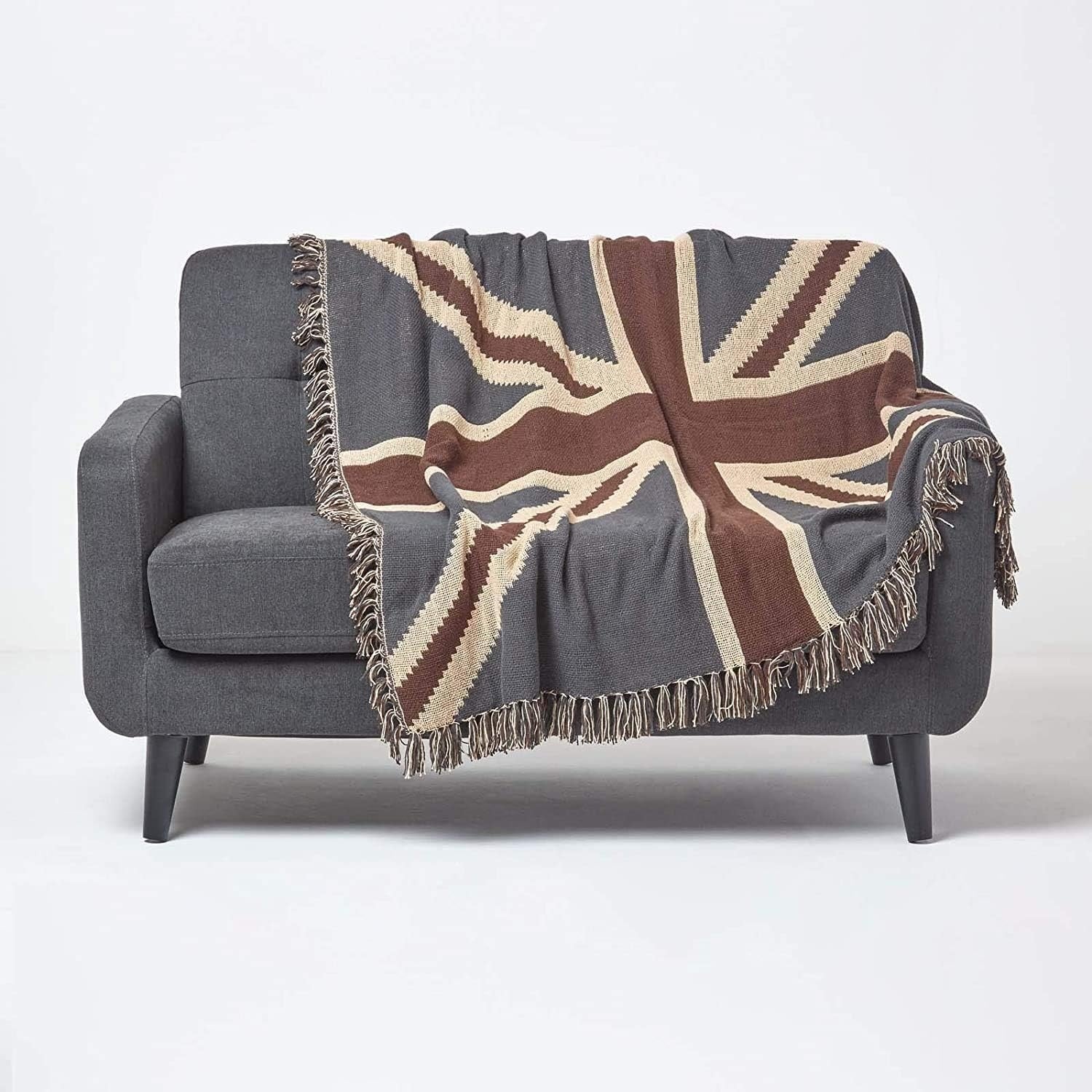 Coperta Jacquard in Cotone con Frange e Motivo Bandiera